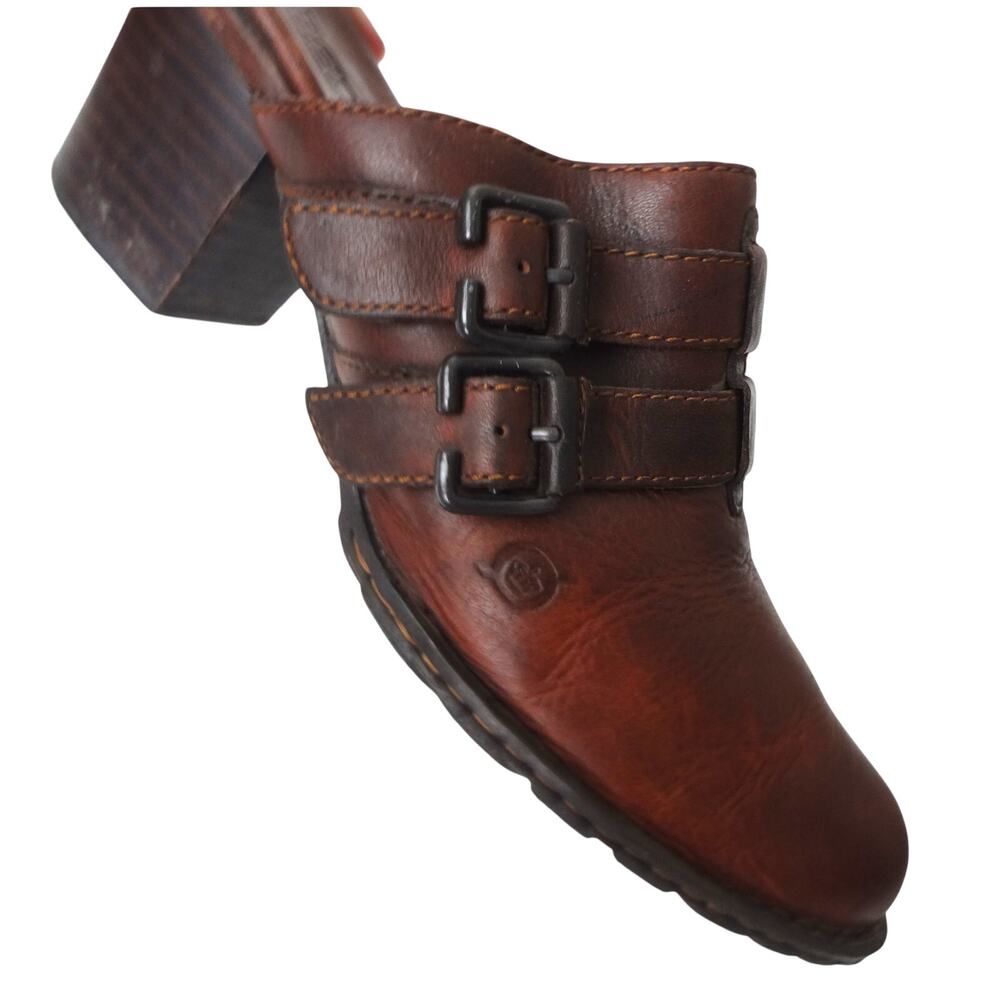Born 41 Double Buckle Mule Clogs Round Toe Lug Sole Brown Leather Womens 10